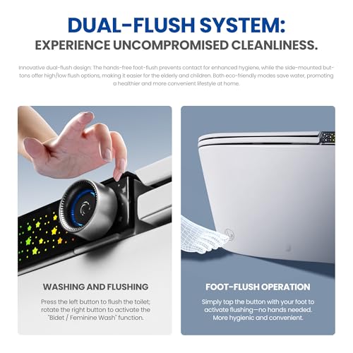 Sanitario inteligente London Sunshine ADA Premium con tapa de apertura automática, sensor de pie para descarga, bidé con lavado y secado de aire, boquilla autolimpiable, asiento calefactable y pantalla LED miniatura 6