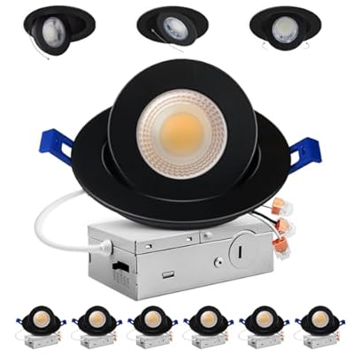 Adetu 4 inch 5CCT Gimbal Black Led Recessed Lights, 360°+90° Adjustable Directional Recessed Lighting, 2700K/3000K/3500K/4000K/5000K Dimmable Retrofit Eyeball Can Lights with Jbox, ETL?Black, 6 Pack?