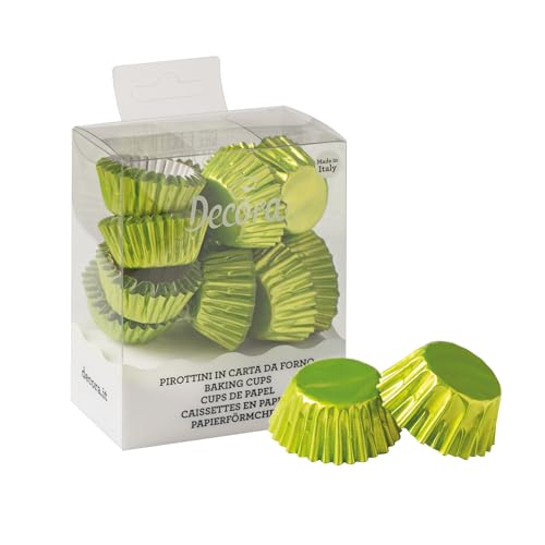 Decora, 0339785 Confezione da 180 Pirottini Bon Bon Lime Metallic da 27 X 17 mm, in Carta da Forno, Resistono fino a 180°C, Made in Italy