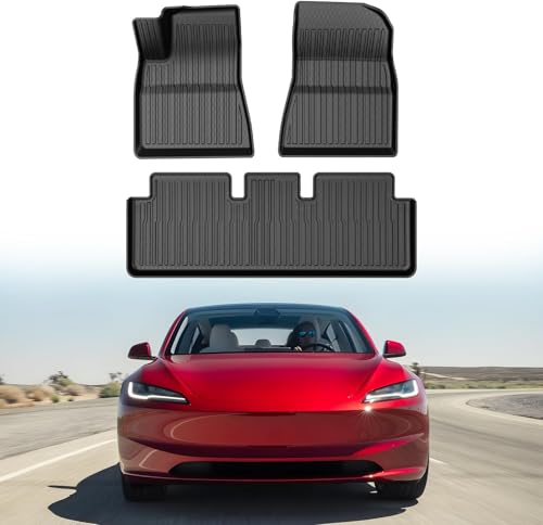 Mixsuper Model 3 Floor mats-Floor mat for Tesla Model 3 Highland 2024 2025 2026 All Weather TPE Rubber Floor Liners Protection for Model 3 Accessories 2 Row Anti-Slip Car Mats Black