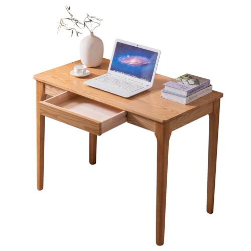SanaForm Solid Wood Desk with Drawers Home Office Desk for Small Spaces Gaming Work Study Desk Student PC Desk for Bedroom Easy to Assemble (Wood Color 39.4 inch)