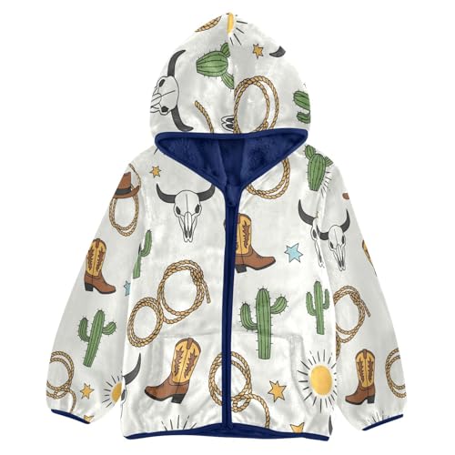 Western Themed Pattern Boot Toddler Fleece Jacket Girl Boys Hooded Fleece Jacket Coat Warm Outwear Zip-up 3-10T