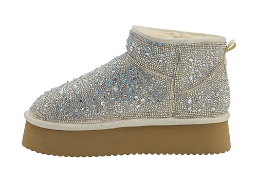 Corkys Footwear Hey Girl Homebody Rhinestone Platform Bootie with Cushioned Insoles, Plush Faux Fur Lining, Cozy Comfort and 1.75-Inch Platform Elegance - Clear - Size 8