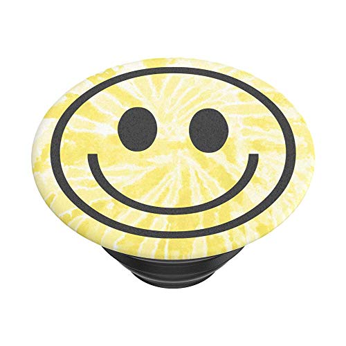 Image of PopSockets Adhesive Phone Grip, Holder- Tie Dye Smiley | Secure Comfortable Hold, Anti-Drop, Kickstand, Yellow, Butter, Smiley, Face