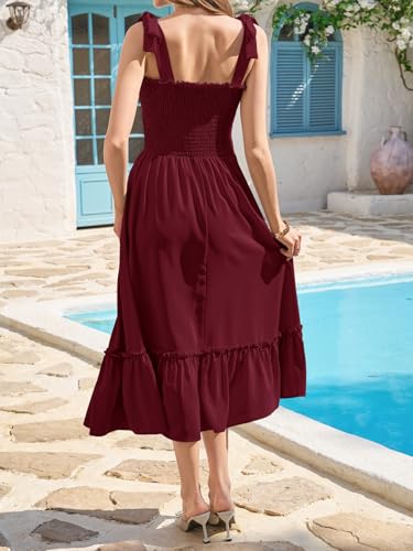 Image of Imily Bela Womens Summer Floral Maxi Dress Boho Tie Strap Sleeveless Smocked A Line Beach Sundress Long Dresses