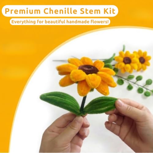 Image of YUNAMI Chenille Stems for DIY Flower Making - 200 Pcs Pipe Cleaners with Floral Wire, Tape, Stamen & Pearls - Premium Bouquet Supplies for Home Decor & Gifting (200, Yellow)