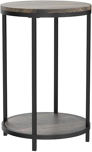 Miniatura 5 de NSdirect Juego de 2 mesas auxiliares redondas de madera rústica de 16 pulgadas con superficie superior y patas de metal resistentes para sala de