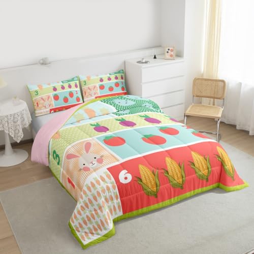 Image of Feelyou Kids Educational Comforter Set Full Size Animal Numbers Bedding Set for Kids Boys Girls Cute Animal Decor Duvet Quilt Learning Numbers Bedroom Decor Microfiber 3 Pcs with 2 Pillow Cases