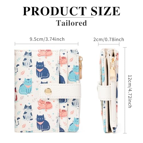 Image of GOIACII Small Wallet for Women Leather Bifold Zipper Coin Pocket RFID Blocking Cute Credit Card Holder Little Cats Print