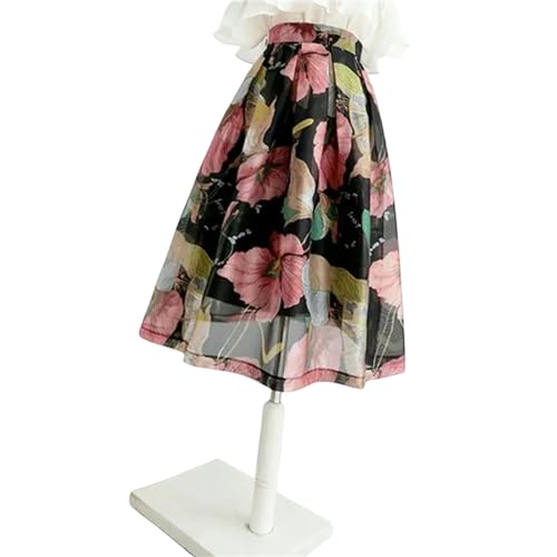 Vêtements pour femmes jupe midi plissée noire de soirée taille haute XXL