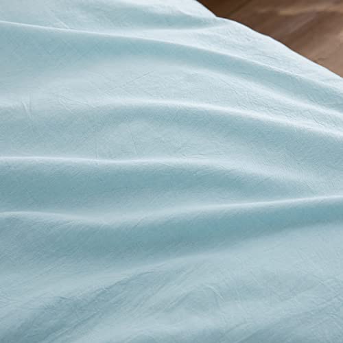 Image of BESTOUCH Cotton Solid Duvet Cover Set Linen Feel Hushed Green Twin | 100% Washed Cotton, Soft Wrinkle Texture, Hidden Zipper, 8 Ties, Breathable Lightweight Durable Comfy, 2 Pcs No Insert