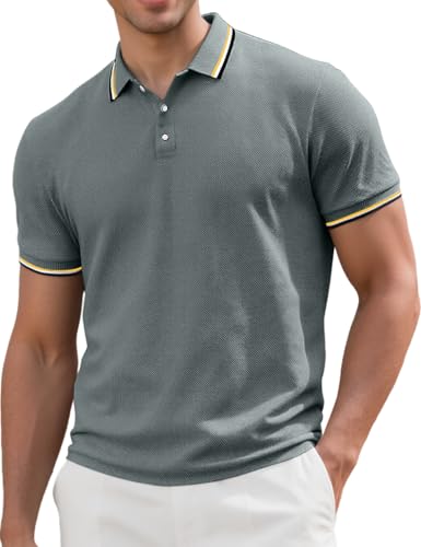 Camisa polo masculina clássica de manga curta lisa, Cinza, M