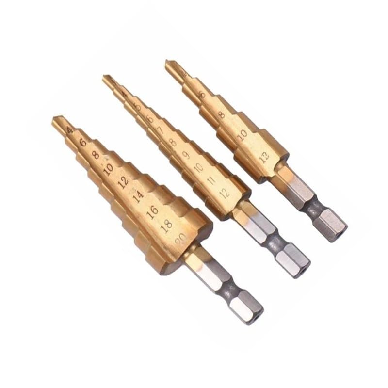 3pcs Hss Steel Titanium Step Drill Bits 3-12mm 4-12mm 4-20mm Step Cone Cutting Tools Steel Woodworking Wood Metal Drilling Set HJDIPCKYVG