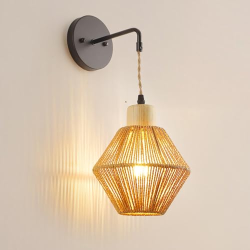 Lámpara de pared de ratán rústica COLLBATH para dormitorio 7