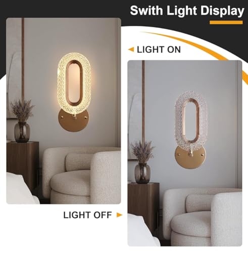 Image of Groeien 12W | 3 Color Modern LED Crystal Oval Wall Sconce Gold Wall Light for Bedroom Living Room Corridor Lighting Fixtures Wall Mount (Crystal Oval, 1, Count)
