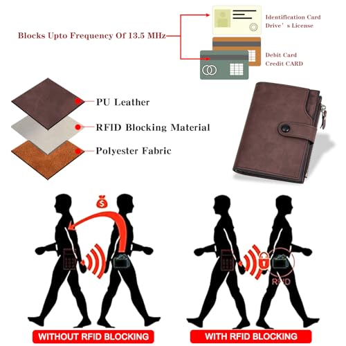 Image of Wallet for Men Large Capacity Leather RFID Blocking Trifold Wallet with 2 ID Windows and 15 Card Holders