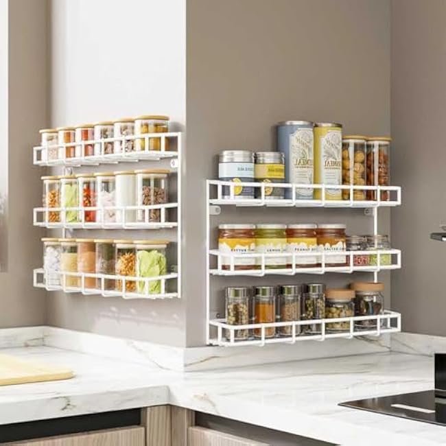 SUFAUY Kitchen Storage and Spice Rack Organizer, Wall Mount & Countertop, Small Door Spice Shelf 3 Tier, 16.5 w x 2.9 d x 12 h, 2pack, White