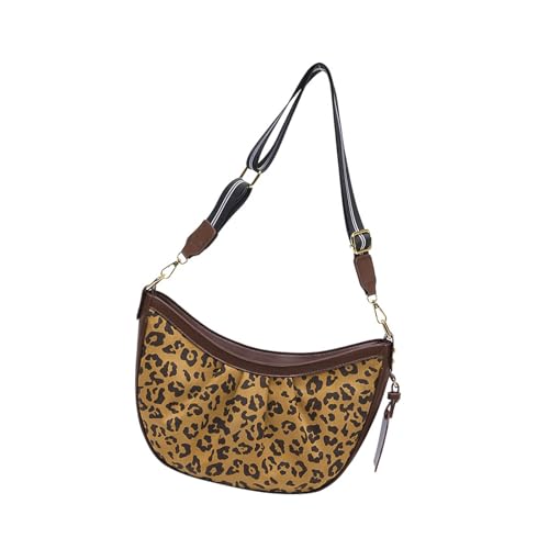 Sac demi-lune tendance léopard marron en cuir PU plissé pour femme