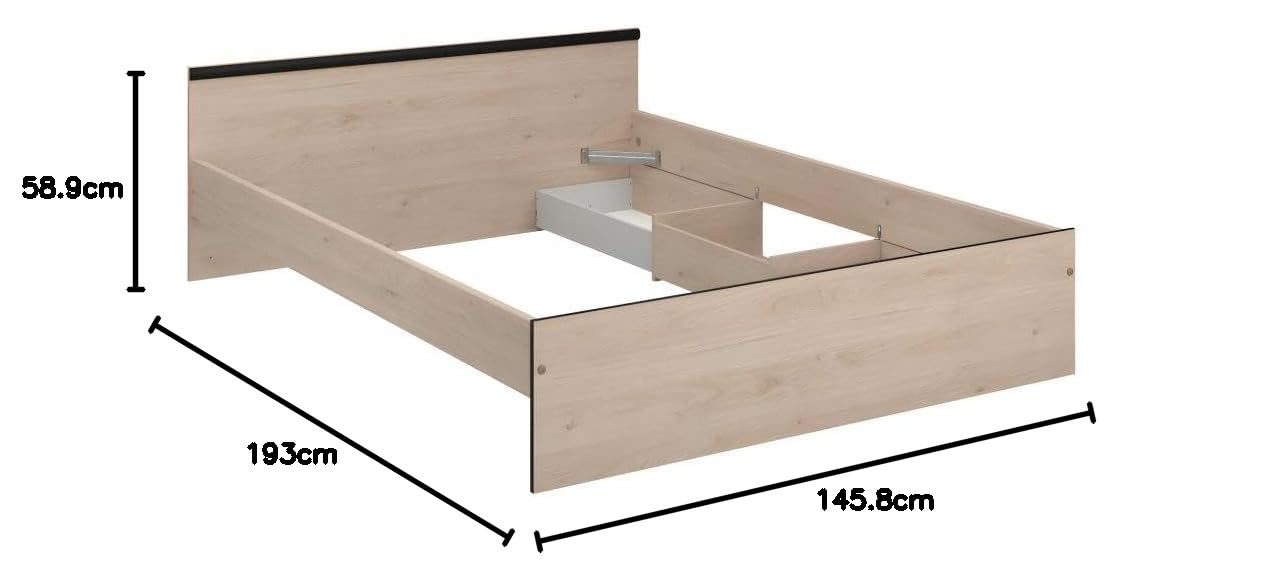 Letto a ponte 140 x 190/200 cm con vani portaoggetti e con LED Naturale e nero VARLY