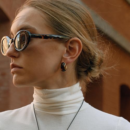 Image of Fullpop Vintage Earrings for Women, Chunky 14K Gold Plated Resin Hoop Earrings Lightweight Hollow Drop Earrings Hypoallergenic Earrings for Women Vintage Anthropologie Jewelry Gifts for Women