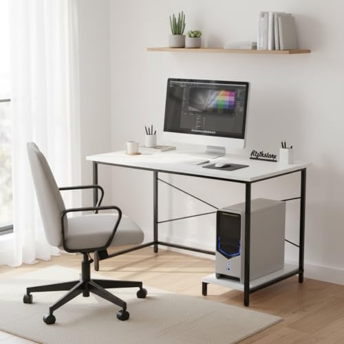 Image of RIZIK Store Folding Study Table | 36 inchx24 inch Computer Desk with Laminated Top & Metal Frame | Home Office, Bedroom, Study & Kids Room Warranty Protected (Plain White)