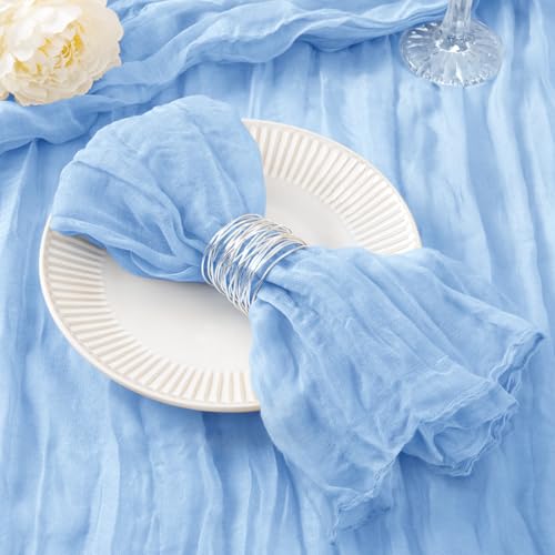 DeZerlor 50 Pack Light Blue Cheesecloth Napkins Summer Cloth Napkins Set of 50 Dinner Napkins Bulk 21x21 Inches for Wedding Bridal Shower Baby Shower Parties