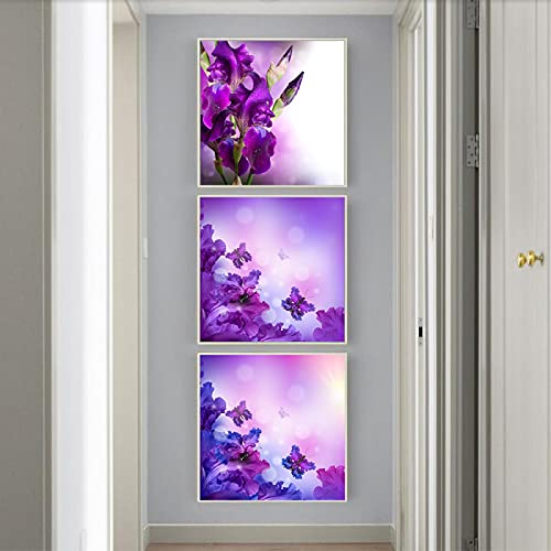 Impression sur toile papillon violet triptyque d'art mural raffiné 70x70 cm