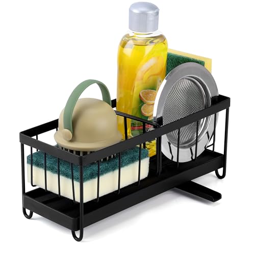 BELLE VOUS Organizador de Fregadero - Escurridor Porta Estropajos para Almacenamiento de Cocina - Soporte Guarda Esponja Estropajo y Complementos de Limpieza con Tapón de Drenaje