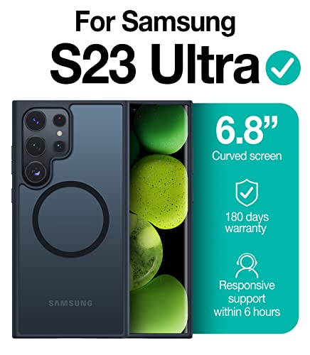 Image of TORRAS Magnetic Guardian Designed for Samsung Galaxy S23 Ultra Case[Military Grade Drop Tested][Compatible with MagSafe] Semi-Clear Hard Back & Soft Edge case for Galaxy S23 Ultra case, Phantom Black