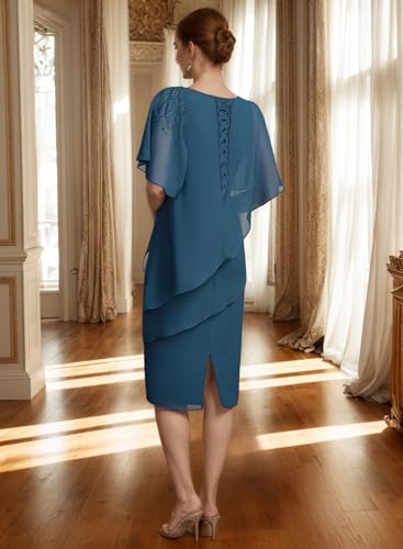 Tea Length Mother of The Bride Dresses for Women Ruffle Tiered Chiffon Evening Dress Asymmetric Neck Wedding Party Gown2