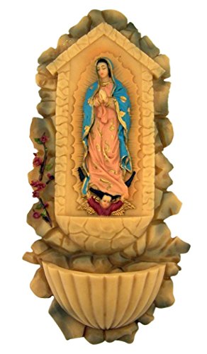 Our Lady of Guadalupe Virgin Mary Icon Resin Holy Water Font, 10 Inch