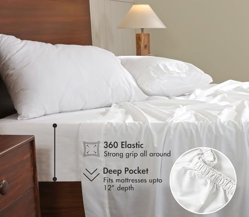 Image of RUVANTI 100% Cotton Percale Sheets California King - Crisp Cooling Summer Bed Sheets for Hot Sleepers, Deep Pocket 12 inch, Soft Peach Finish, Breathable & Durable Hotel-Style 4 Piece Set, Ivory