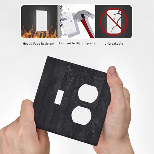 Decorative Outlet Covers Vintage Black Wood Plank Wooden Board 2 Gang Outlet Cover Wall Plate Single Toggle Duplex Light Switch Cover Plate Switch Plate Covers for Home Decor