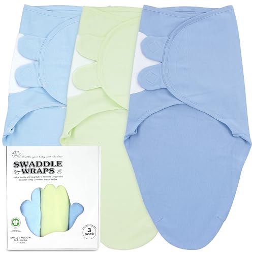 Image of Bublo Baby Swaddles for Newborns - 3 Pack Organic Baby Swaddles for 0-3 Months - Baby Swaddle Sleep Sack - Infant Sleeping Swaddle Sack - Adjustable Swaddle Blanket Wrap Boy (Light Blue-Lime)