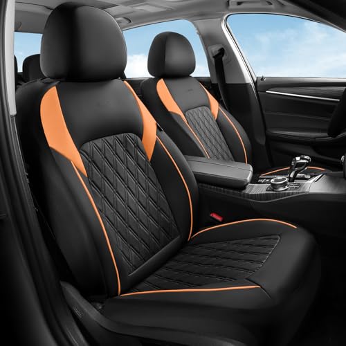 Image of Coverado Seat Covers for Cars, Automotive Seat Covers Front Seats, Waterproof Car Seat Covers, Car Seat Cushion, Faux Leather Car Seat Protector Carseat Cover Universal Fit Most Cars, Black&Orange