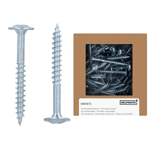 HELPMATE - Holzverbinderschrauben Tellerkopf 4,5x40 galvanisch verzinkt - 100 Stück Holzschrauben mit PZ2-Antrieb und Schneidkerbe - Zur Befestigung von Metallbeschlägen auf Holz