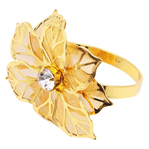 WANGCL Set of 6 Flower Napkin Ring Hollow Out Floral Metal Dinner Delicate Serviette Buckles for Wedding Party Holiday Christmas Banquet Table Setting Decor (Gold) - Image 2