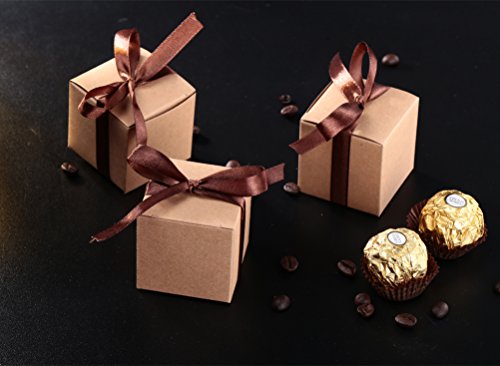 Awell Kraft Gift Candy Box Bulk 2X2X2 Inches With Brown Ribbon Party Favor Box,Pack Of 50 #TOP5
