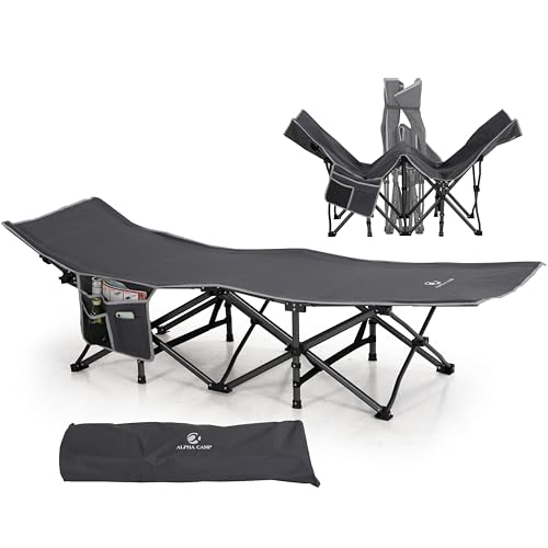 LET’S CAMP Outdoor Folding Camping Bed for Adults, Portable Heavy Duty Sleeping Cots, Durable Heavy Duty Camp Bed with Carry Bag