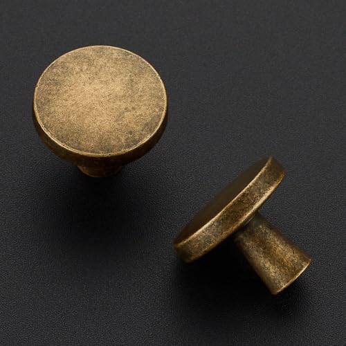 Image of Ravinte 15 Pack Solid Single Hole Kitchen Round Cabinet Knobs Antique Brass Pulls Drawer Knobs Kitchen Cabinet Hardware Handles