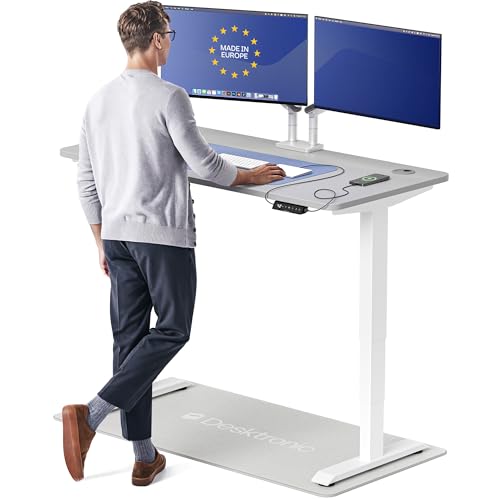 Image of Desktronic HomePro Standing Desk 54x28 - Made in Europe, Ergonomic Sit Stand Home Office Desk, Electric Height Adjustable, Dual Motor, USB & USB-C Charging, Wobble-Free, Touchscreen, 3 Memory Presets