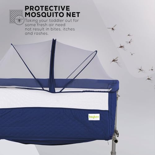 Image of BAYBEE Premium Pro Bedside Crib Cradle for Baby | Bassinet for New Born with 6 Height Adjustable & Rocking Mode | Foldable Cot with Mosquito Net & Storage | Portable Bedside Baby Cribs & Cots (Dblue)