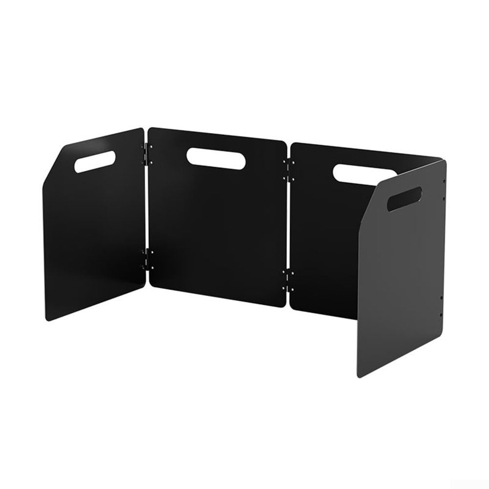 Camping Stove Windshield Foldable Wind Screen Shield Outdoor Cooking Heat Reflector Compact Storage Black(Three-fold)