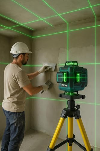 Image of KAITO Professional 16 Lines Green Laser Level Pro with Tripod Stand | 4x360 4D Cross Self-Leveling Battery-Powered Construction Tool | Metal Body Alignment