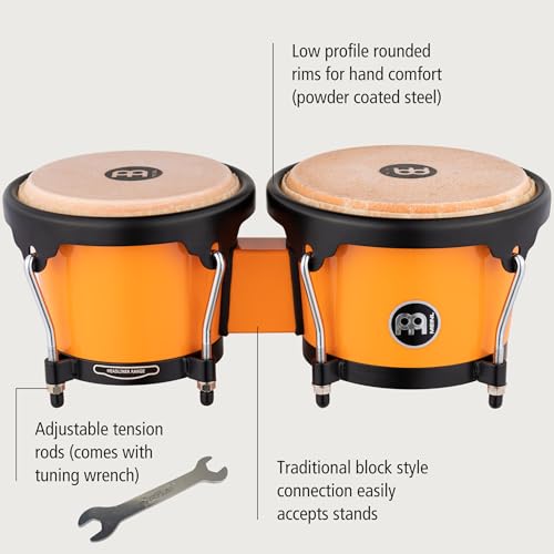 Image of Bongo Drum Set with Durable Synthetic All-weather Shells, Journey Series - NOT MADE IN CHINA - Natural Buffalo Skin Heads, 2-YEAR WARRANTY