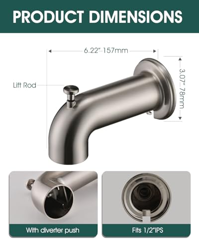 LOCALAND Extra Long Tub Spout with Diverter, Fits for 1/2" IPS Threads,Brushed Nickel - Thumbnail 5
