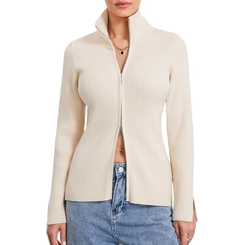 Loalirando Women's Ribbed Zip Up Sweater Cover