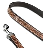 Unikat Hundeleine aus Leder mit Hand-geschnitzten Stanzmustern/Ornamenten - mehrfach verstellbare Führleine 2,00m - doppellagige Echt-Leder-Hunde-Leine aus Büffelleder – Sienna (Braun)