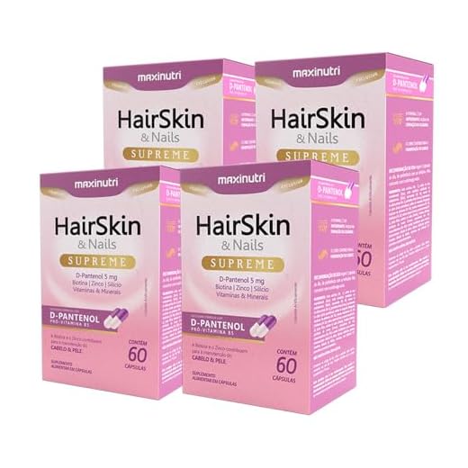 Kit 4 HairSkin Nails Pele e Cabelo com D-Pantanol Vitaminas e Minerais 60 Cáps Maxinutri Maxigold