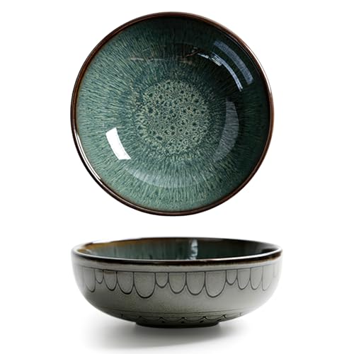 Ausune Saladier en céramique, 16,5 cm (700 ml) – Élégant bol vert pour salade, durable et passe au lave-vaisselle